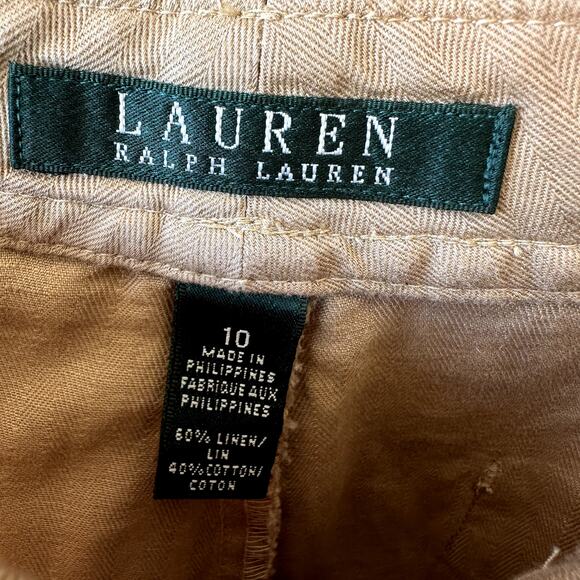 Lauren Ralph Lauren Sz 10 Linen Cotton Flat Front Wide Leg Classic Pants Office - Picture 6 of 6